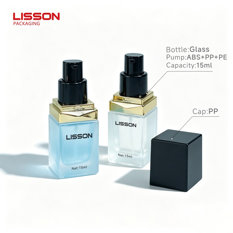 Luxury 15ml Square Airless Pump Glass Cosmetic Bottle