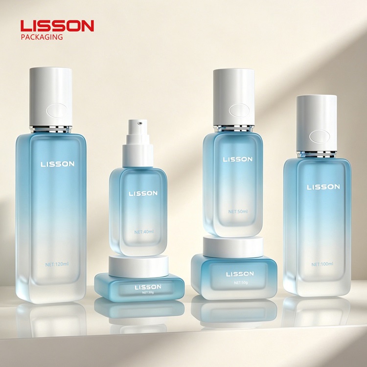 Custom Square Glass Skincare Bottle and Jar Set